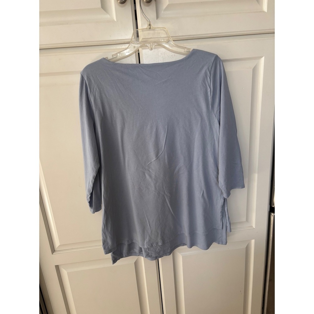 Pure Jill Boat-Neck Layered Tunic Blue Cotton Modal 3/4 Sleeve Top Medium